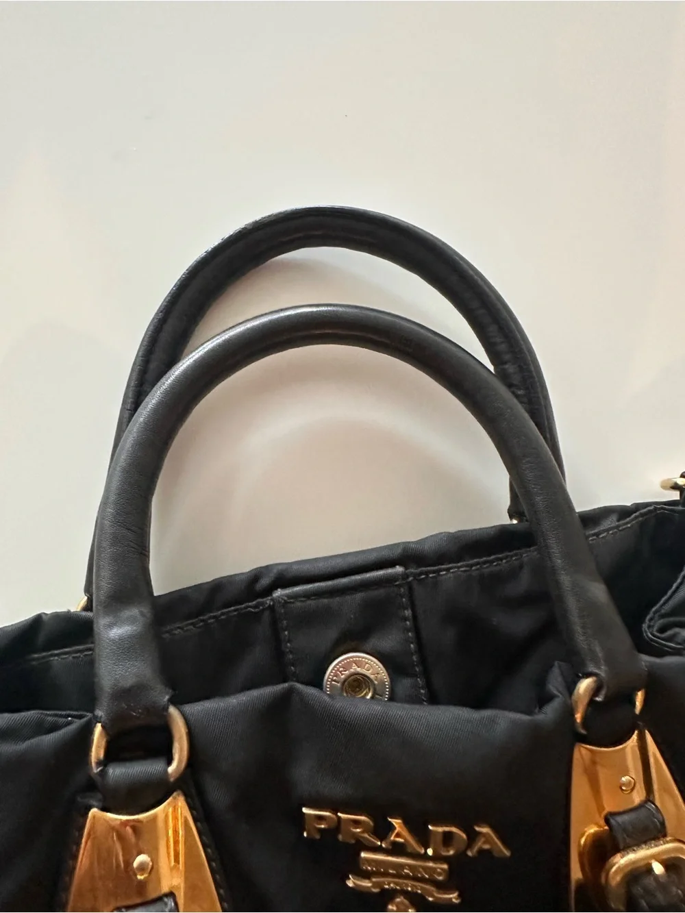 Prada Black Nylon Tessuto Shoulder Bag Satchel Gold Hardware